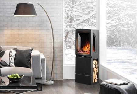 Gazco Vogue Midi T driezijdig Highline met houtopslag zijkant - aanbieding